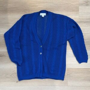 Robert Scott Ltd Blue V-Neck Button Up Crochet Cardigan -Size Medium
